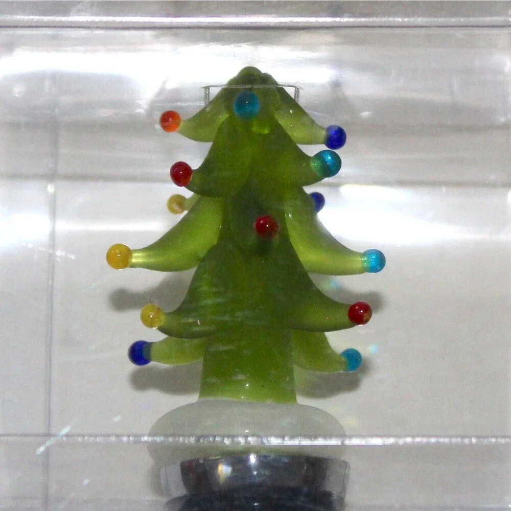 Pier 1 Imports Bottle Stopper Glass Christmas Tree stainless steel NEW NOS